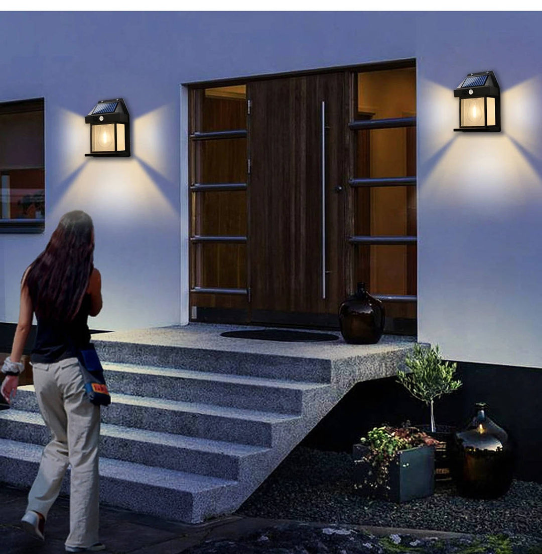 2-Piece Modern Motion Sensor Outdoor Solar Wall Lamp Set