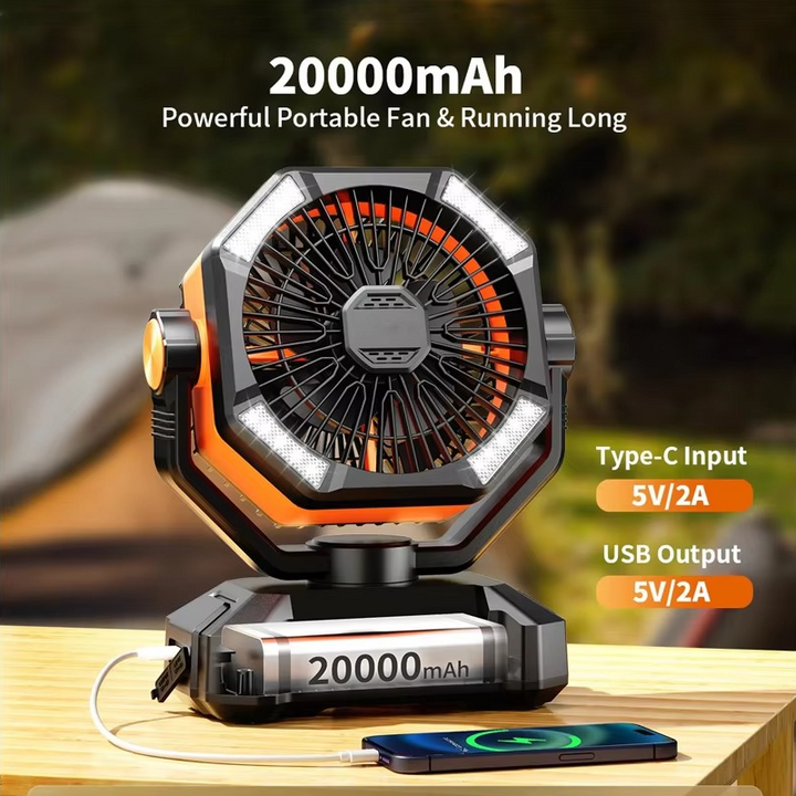 Portable Camping Fan | Power Bank & LED Light | Tent & Patio
