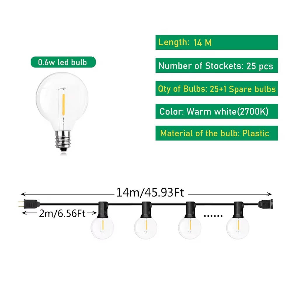 Outdoor LED String Lights │ Dimmable │ Patio, Yard & Tent │ Black