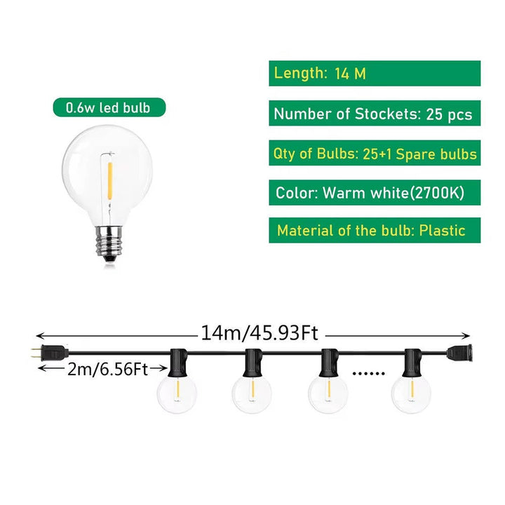 Outdoor LED String Lights │ Dimmable │ Patio, Yard & Tent │ Black