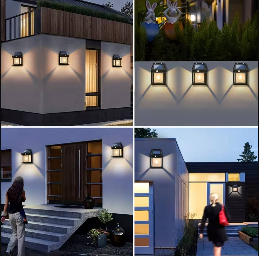 2-Piece Modern Motion Sensor Outdoor Solar Wall Lamp Set