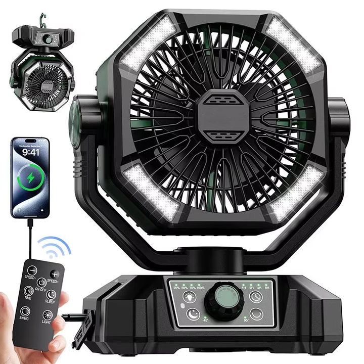 Portable Camping Fan | Power Bank & LED Light | Tent & Patio