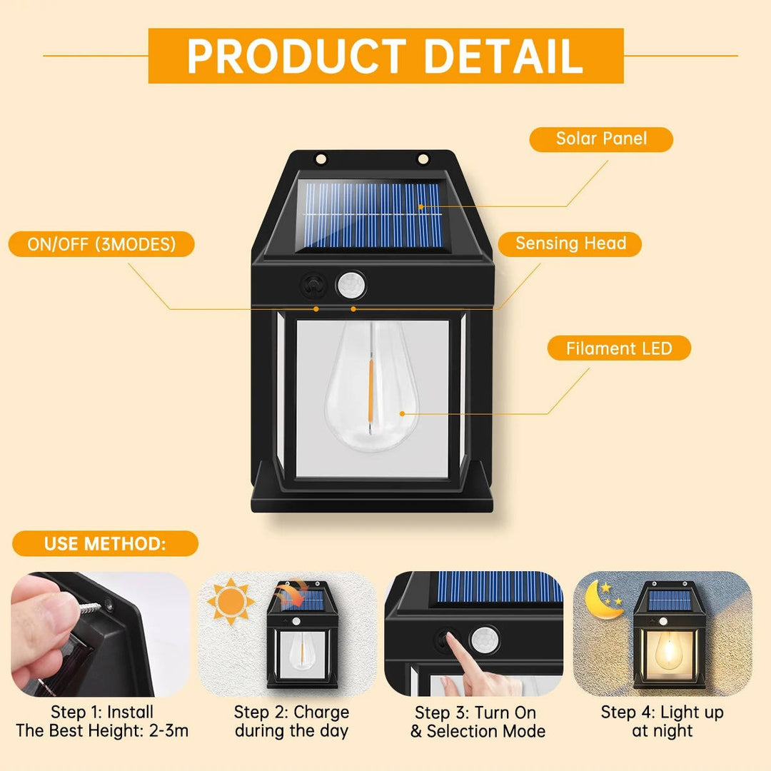 2-Piece Modern Motion Sensor Outdoor Solar Wall Lamp Set