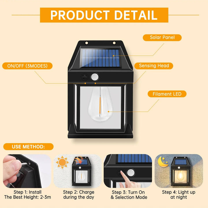 2-Piece Modern Motion Sensor Outdoor Solar Wall Lamp Set