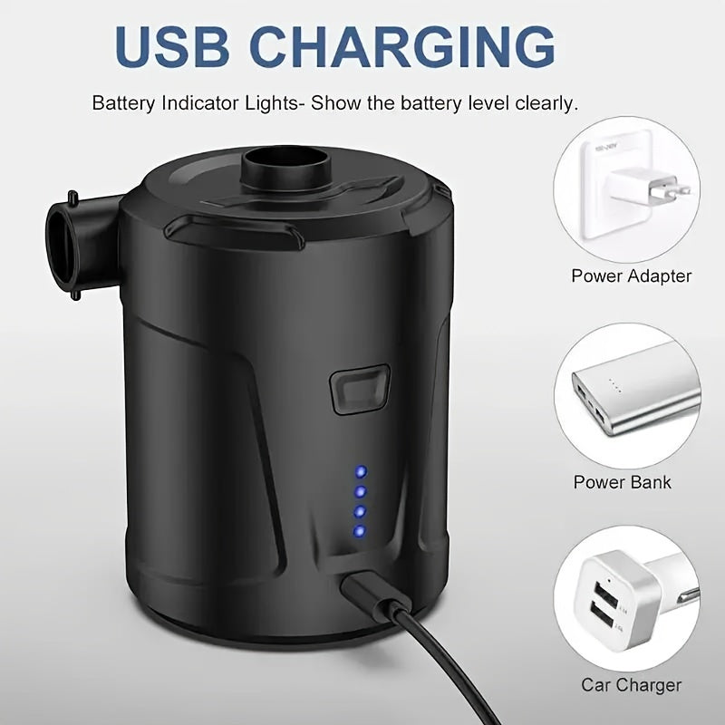 Portable Air Pump | Cordless USB Rechargeable | Camping & Pool | Black