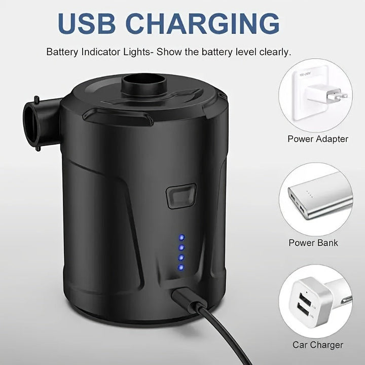 Portable Air Pump | Cordless USB Rechargeable | Camping & Pool | Black
