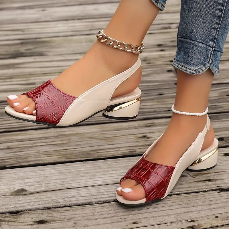 Women's Crocodile-Embossed Slingback Low Block Heel Sandals