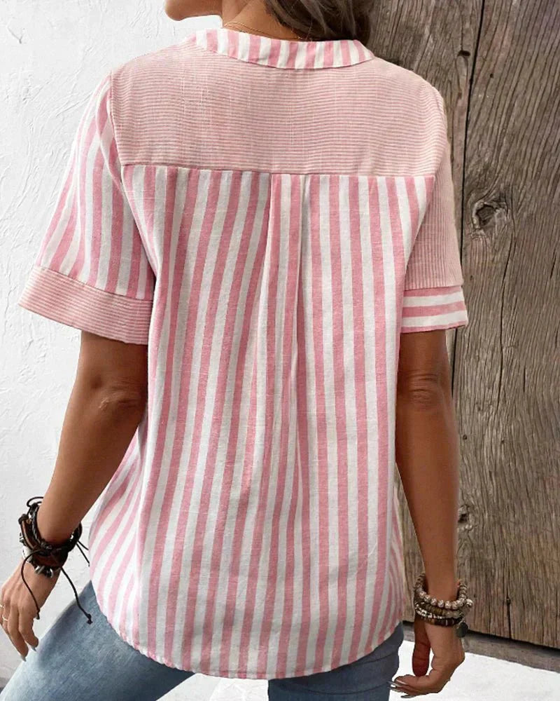 Covernorth Women's Striped Patchwork V-Neck Blouse