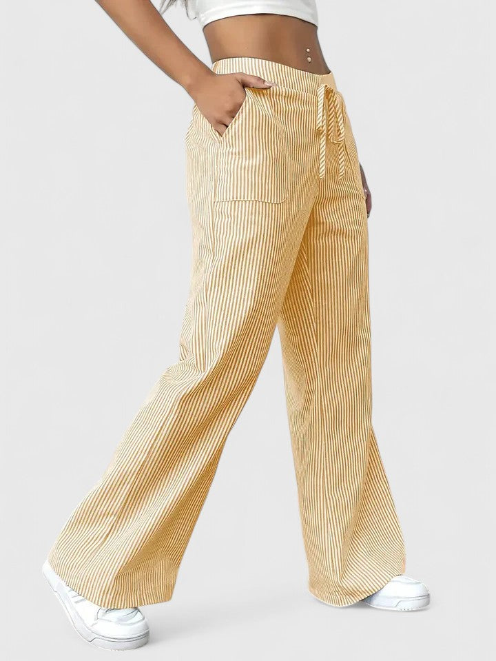 Women's Striped Wide-Leg Drawstring Trousers