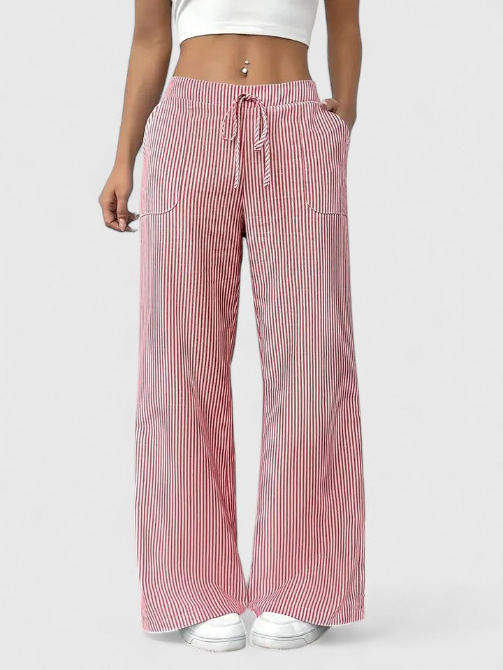 Women's Striped Wide-Leg Drawstring Trousers