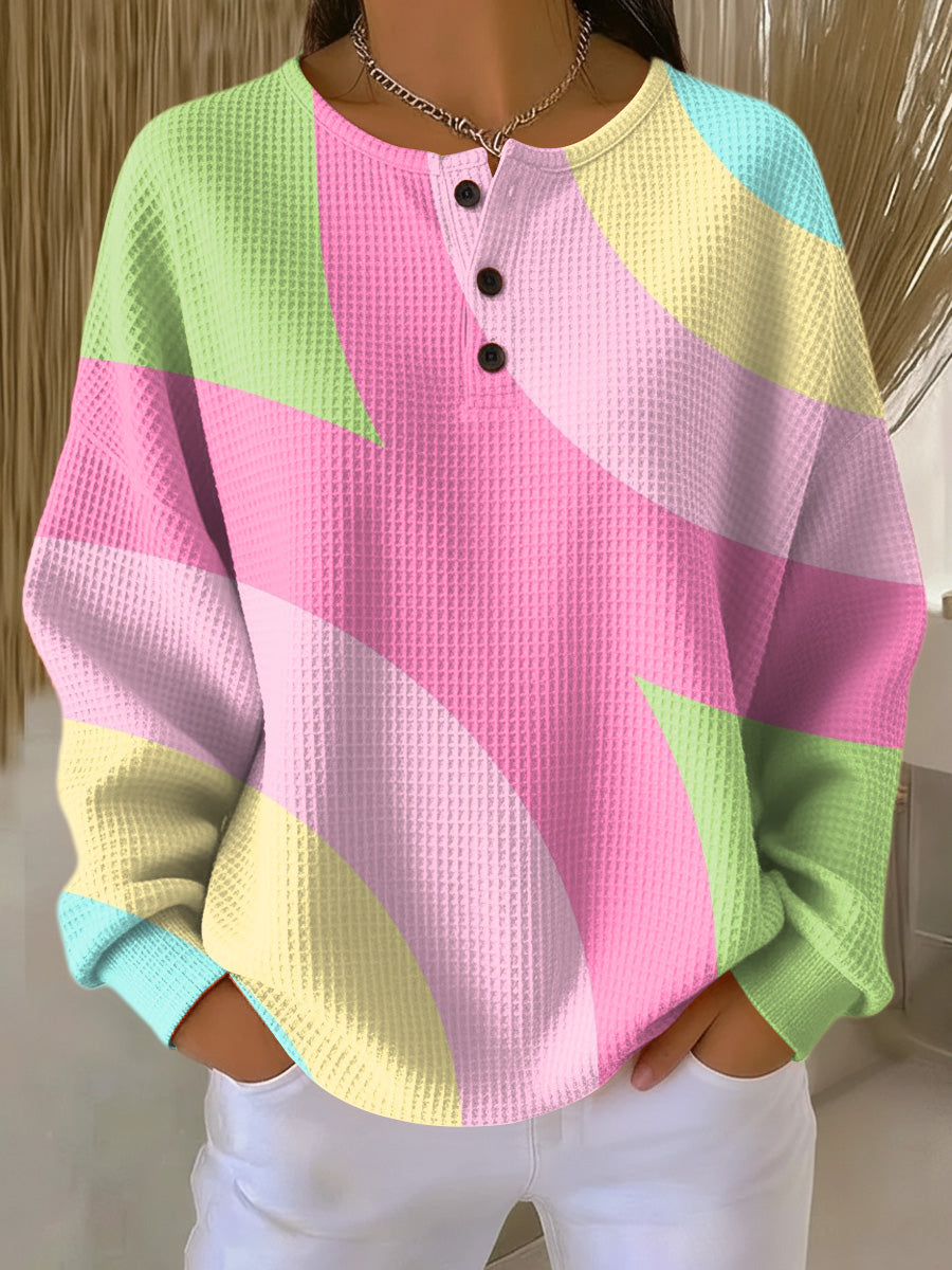 Women’s Colorblock Waffle Knit Henley Top