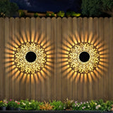 Decorative Solar Wall Lamp Metal Peony Pattern Outdoor Lighting 2 Piece Set