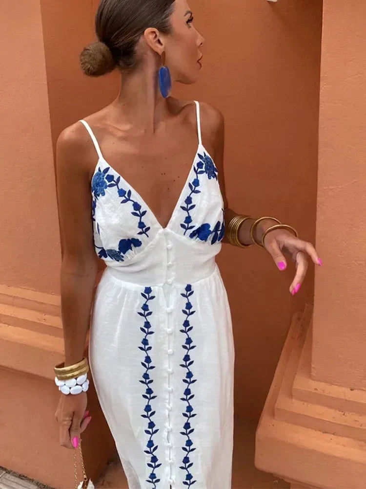 Covernorth Women's Embroidered V-Neck Maxi Dress