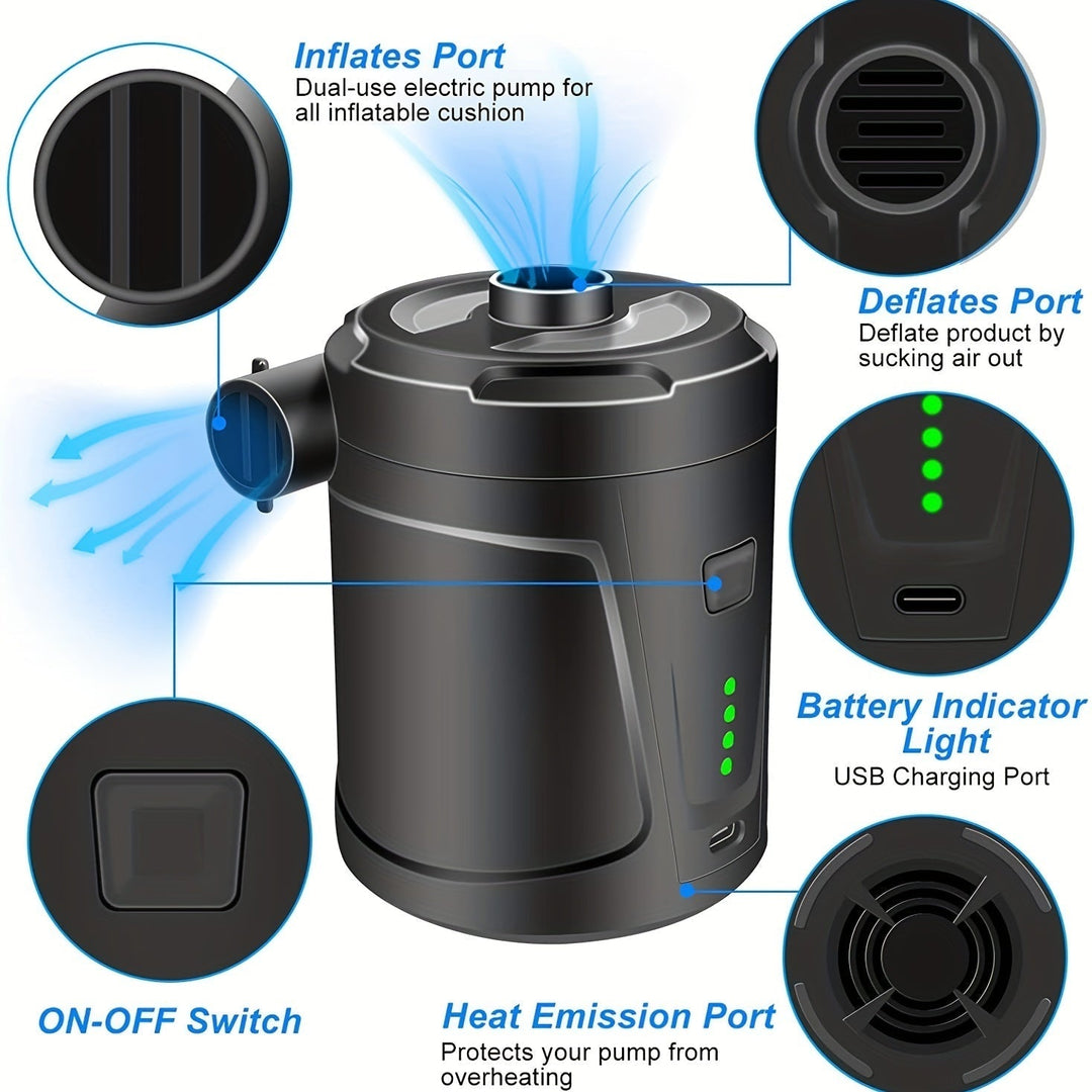 Portable Air Pump | Cordless USB Rechargeable | Camping & Pool | Black