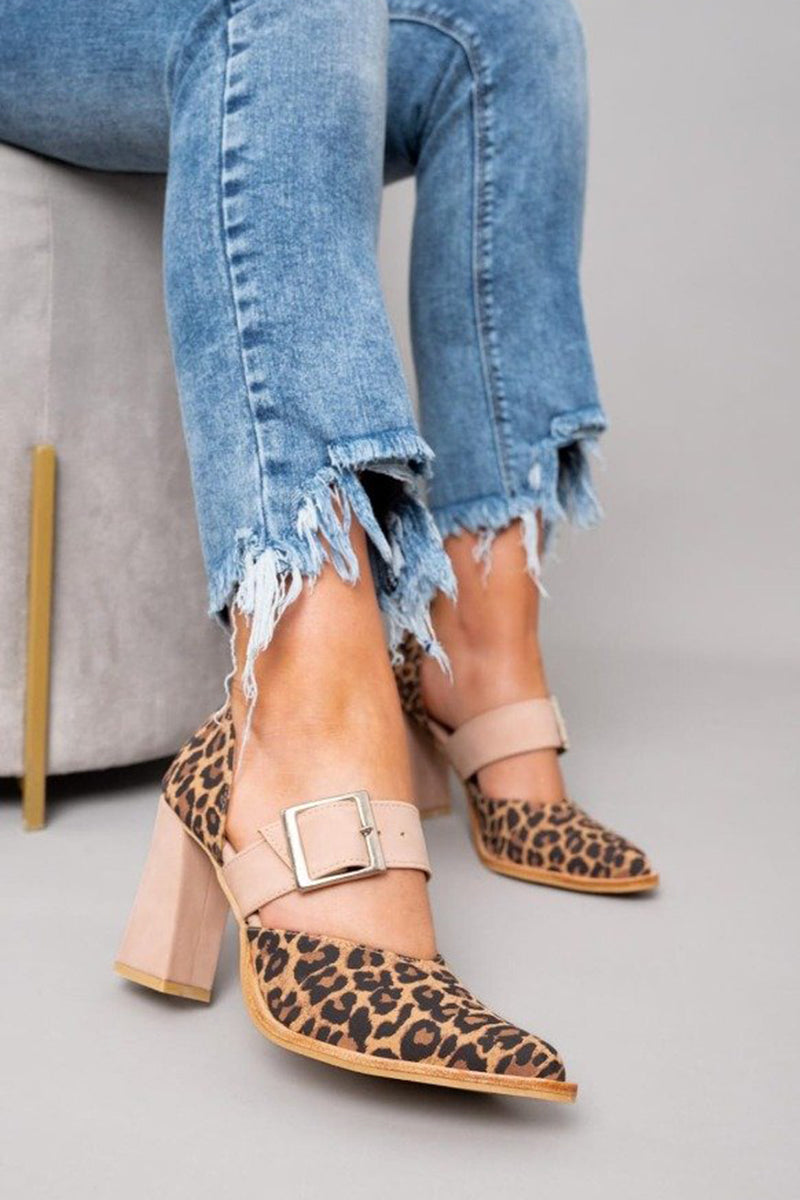 Covernorth Women’s Leopard Print Buckled Block Heels