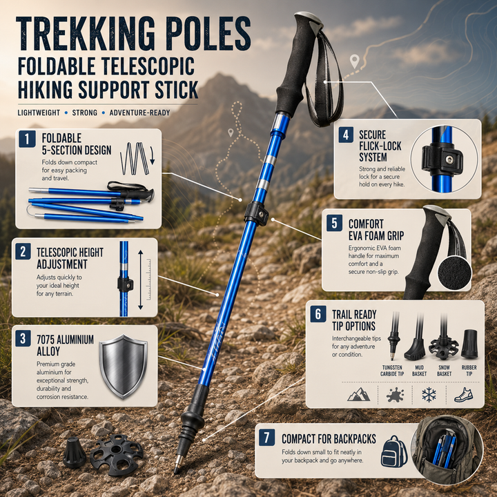 Folding Trekking Pole | Collapsible Joint Support | Outdoor Hiking