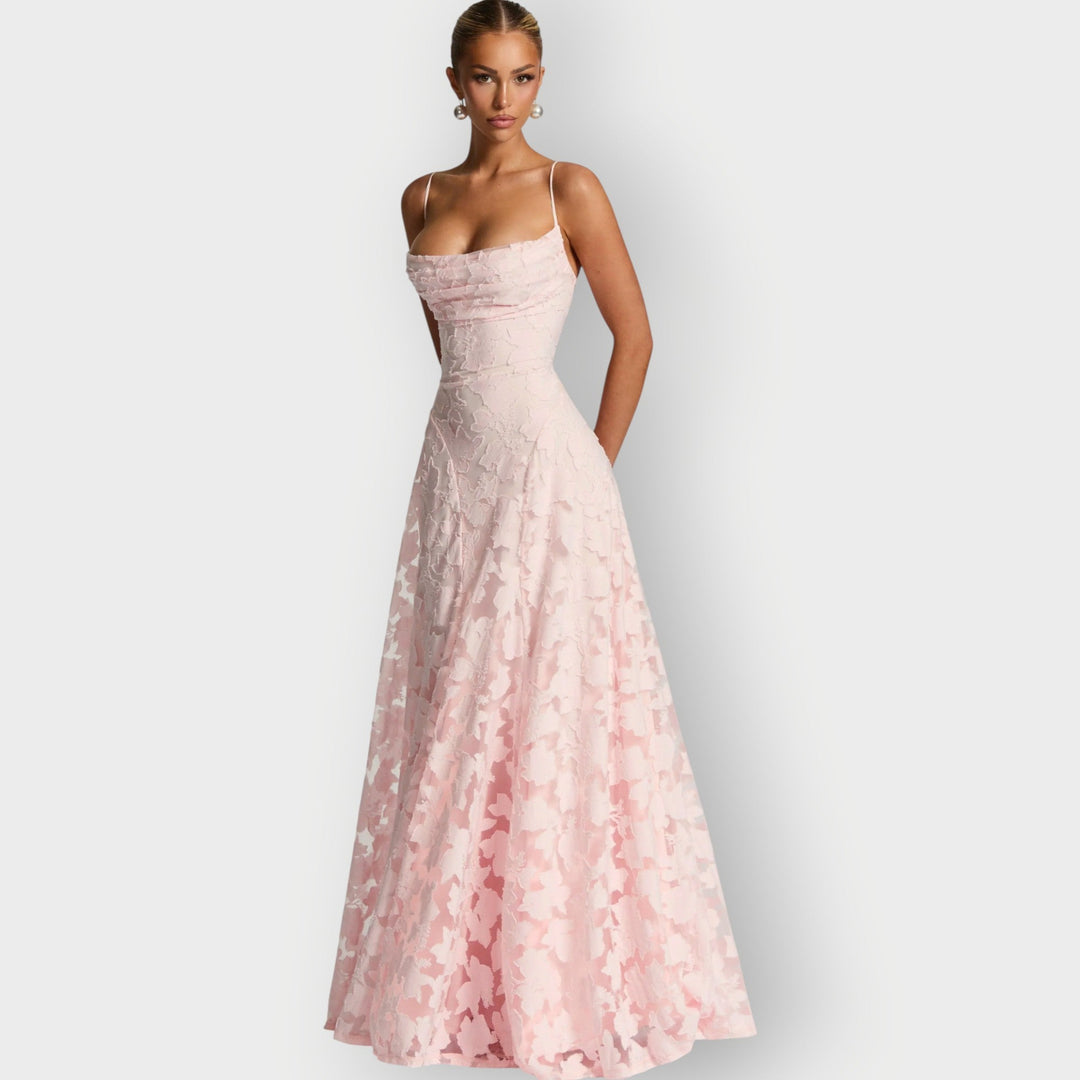 Covernorth Women's Floral Lace Cowl Neck Gown