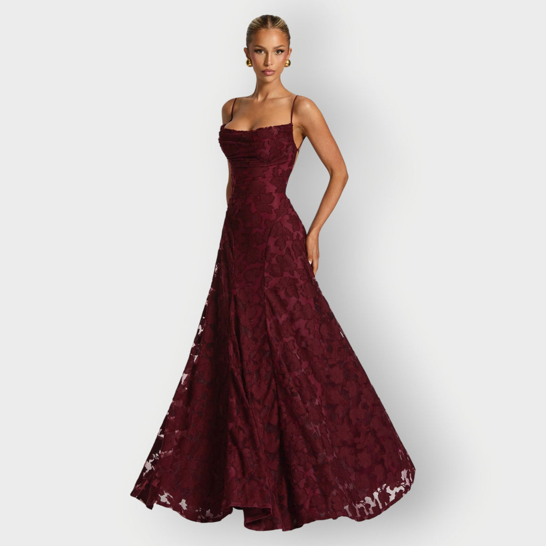 Covernorth Women's Floral Lace Cowl Neck Gown