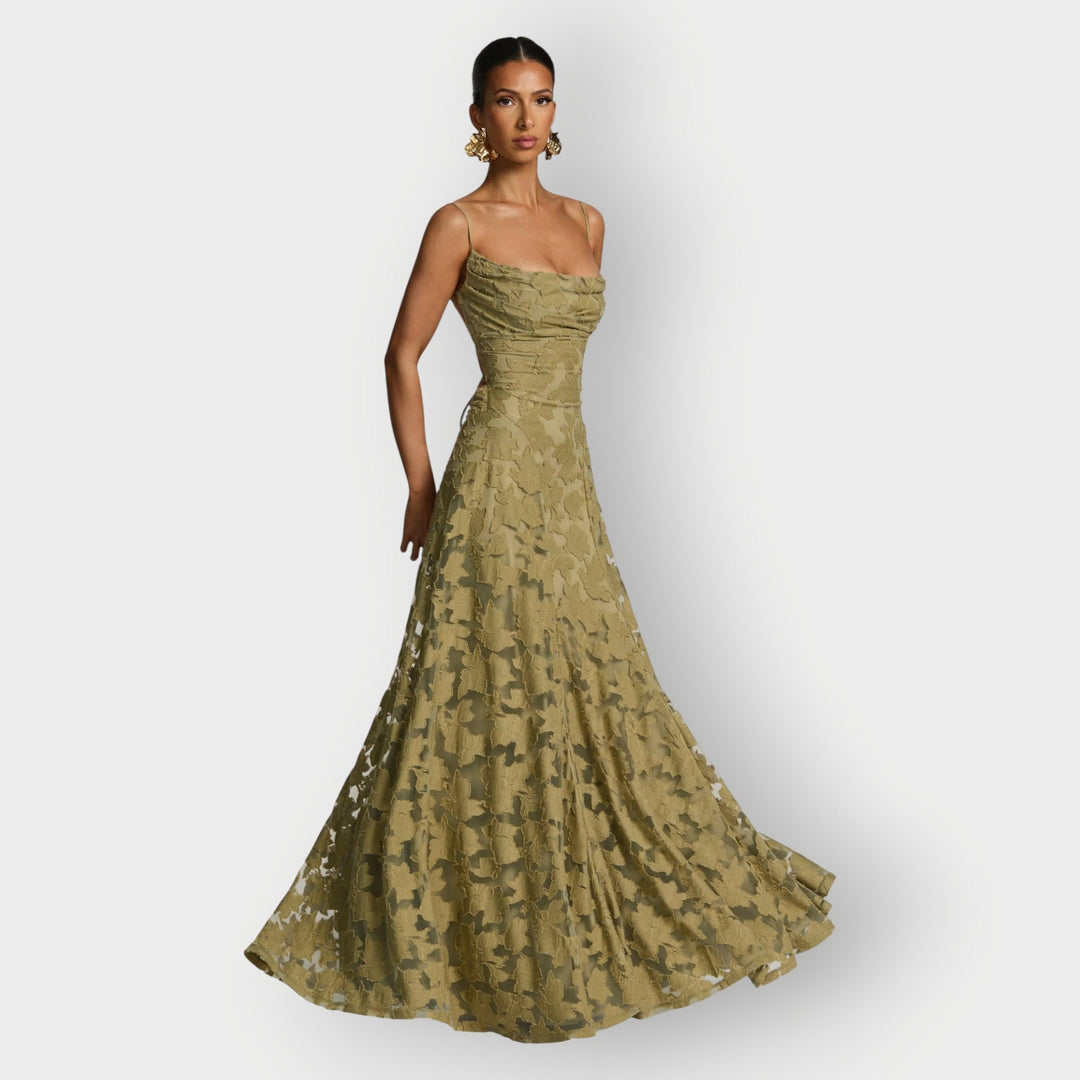 Covernorth Women's Floral Lace Cowl Neck Gown