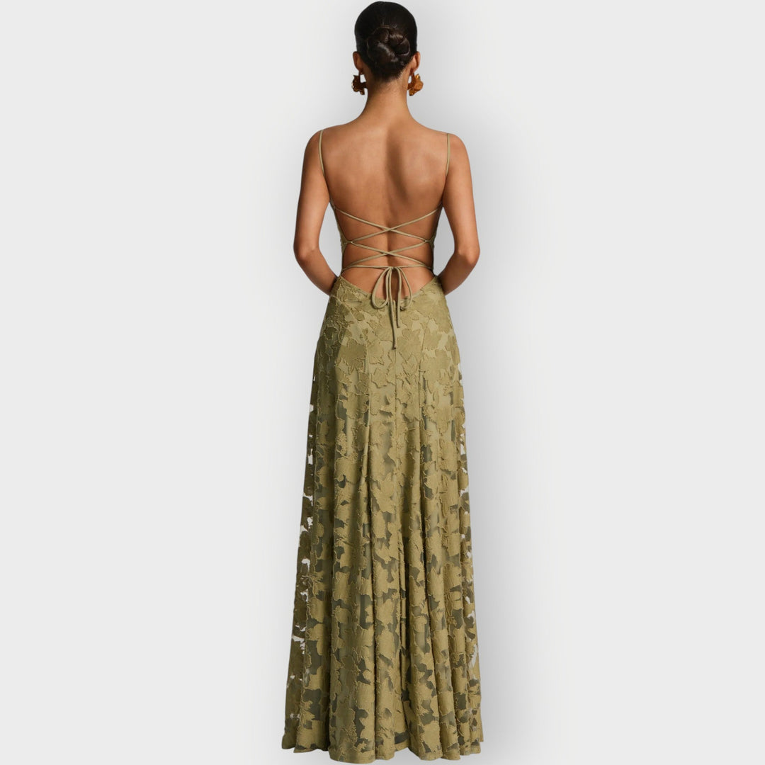 Covernorth Women's Floral Lace Cowl Neck Gown