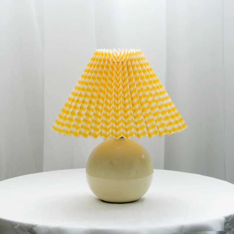 Nordic Pleated Table Lamp Ceramic Ball Base Modern Desk Light