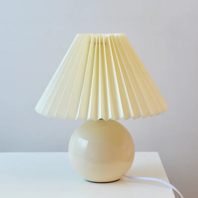 Nordic Pleated Table Lamp Ceramic Ball Base Modern Desk Light