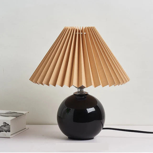 Nordic Pleated Table Lamp Ceramic Ball Base Modern Desk Light