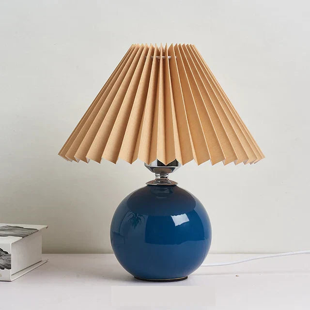 Nordic Pleated Table Lamp Ceramic Ball Base Modern Desk Light