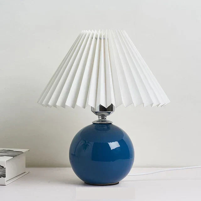 Nordic Pleated Table Lamp Ceramic Ball Base Modern Desk Light