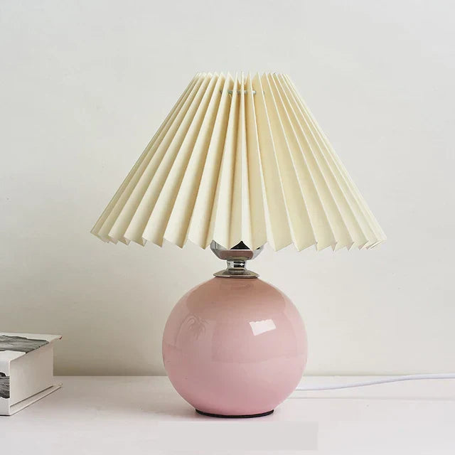 Nordic Pleated Table Lamp Ceramic Ball Base Modern Desk Light