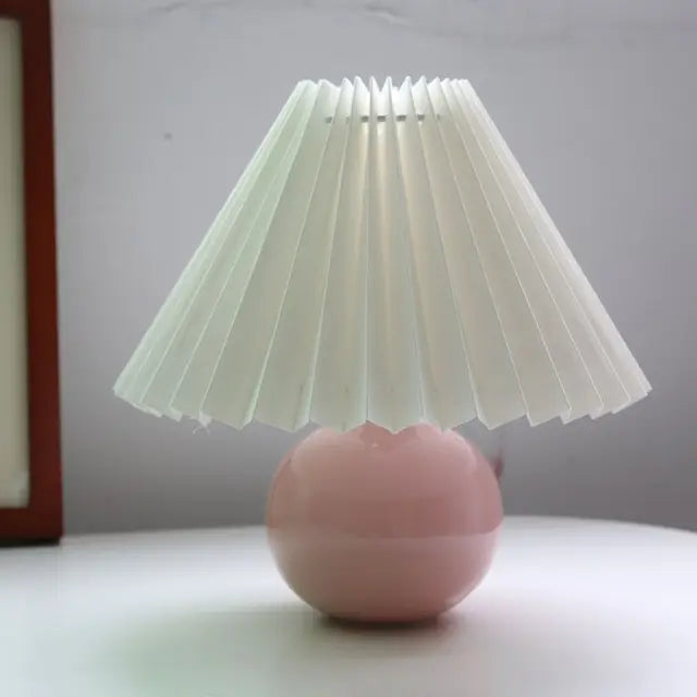 Nordic Pleated Table Lamp Ceramic Ball Base Modern Desk Light