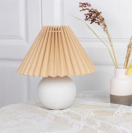 Nordic Pleated Table Lamp Ceramic Ball Base Modern Desk Light