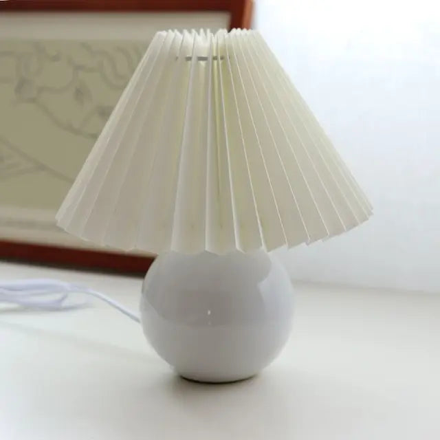 Nordic Pleated Table Lamp Ceramic Ball Base Modern Desk Light