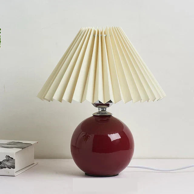 Nordic Pleated Table Lamp Ceramic Ball Base Modern Desk Light