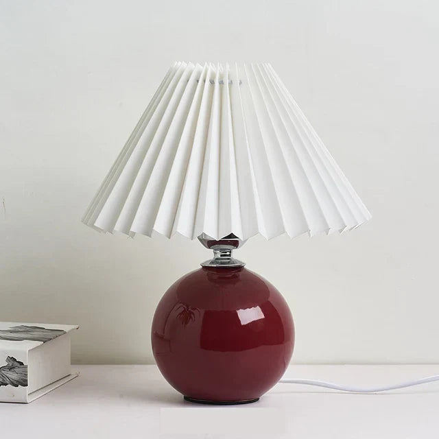Nordic Pleated Table Lamp Ceramic Ball Base Modern Desk Light
