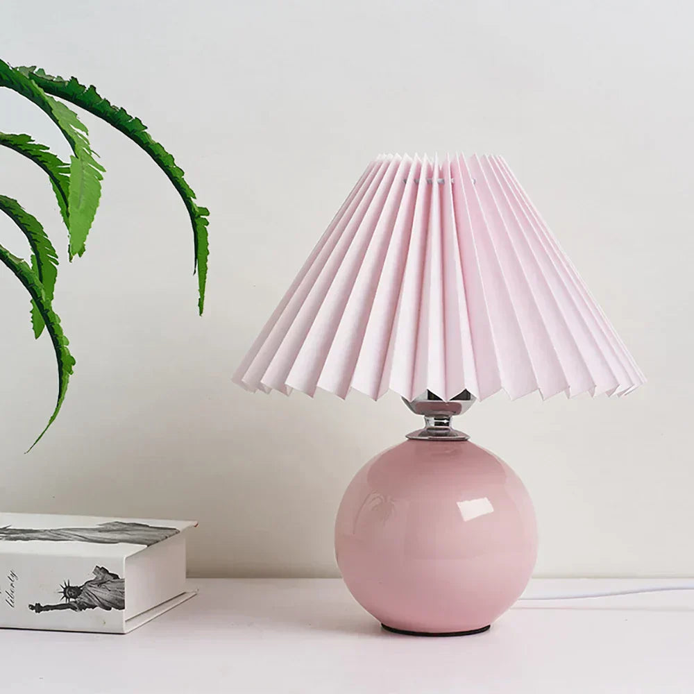 Nordic Pleated Table Lamp Ceramic Ball Base Modern Desk Light