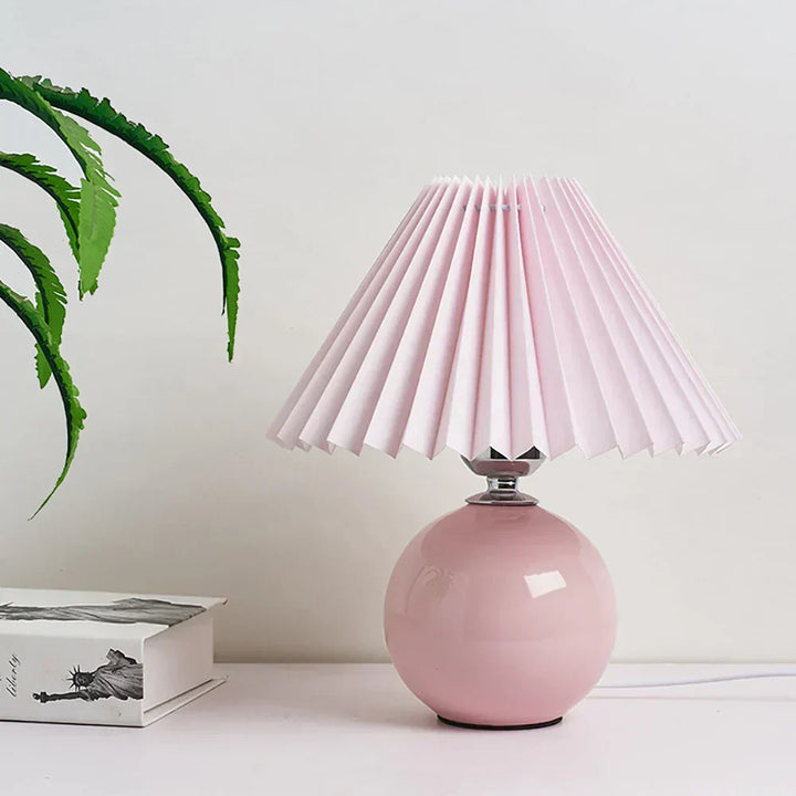 Nordic Pleated Table Lamp Ceramic Ball Base Modern Desk Light