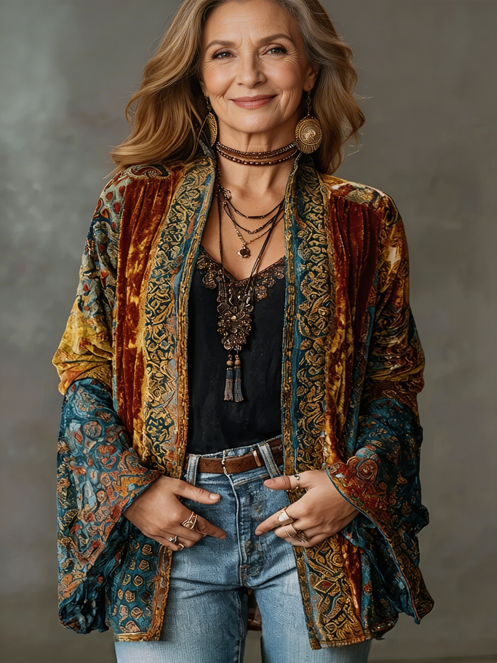 Bohemian Paisley Velvet Kimono Jacket