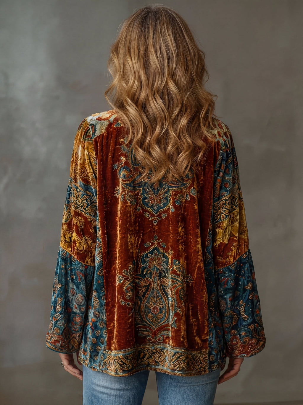 Bohemian Paisley Velvet Kimono Jacket