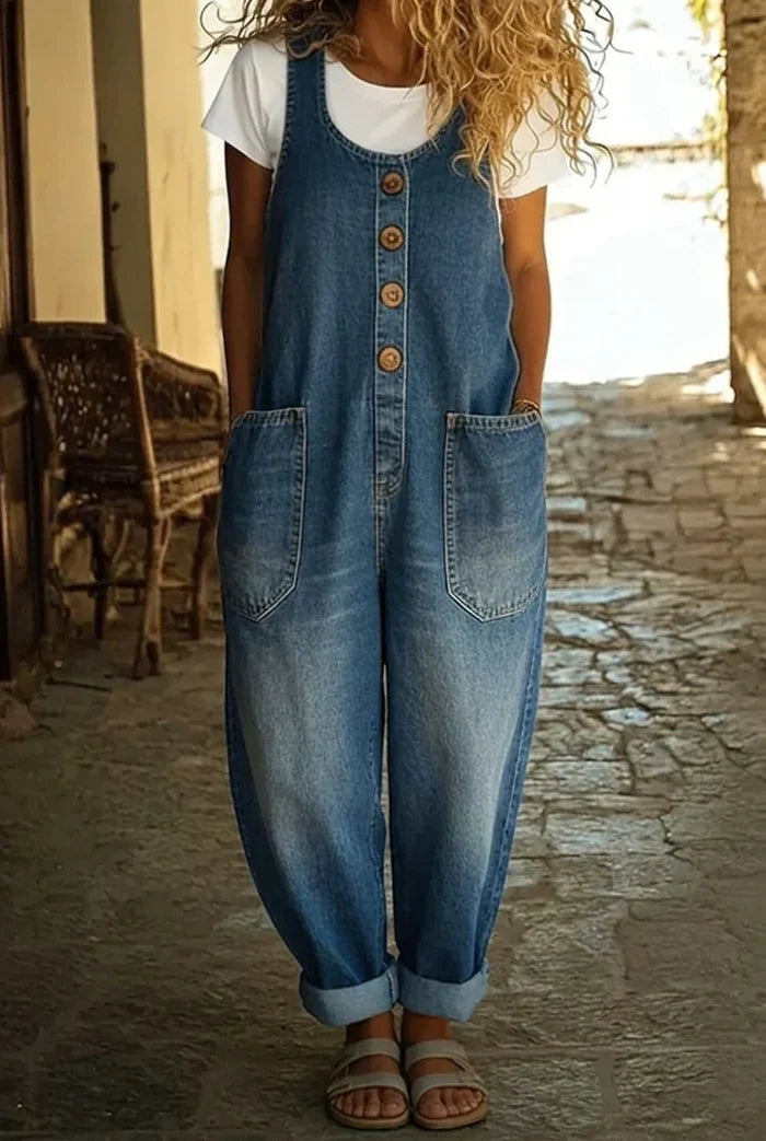 Women’s Button-Front Denim Overalls