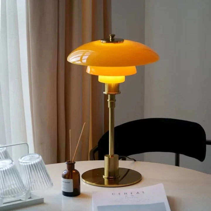 Curved Tiered Table Lamp | Dimmable Warm Light | Bedroom & Study