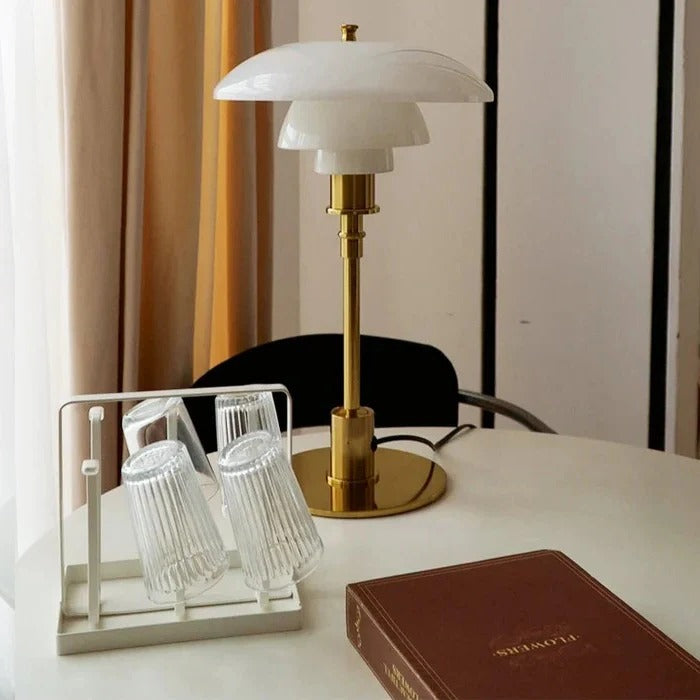 Curved Tiered Table Lamp | Dimmable Warm Light | Bedroom & Study