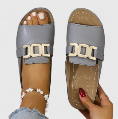 Women's Open-Toe Buckle Slides
