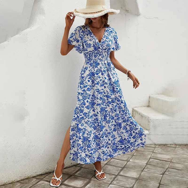 Covernorth Women’s Floral V-Neck Side-Slit Maxi Dress