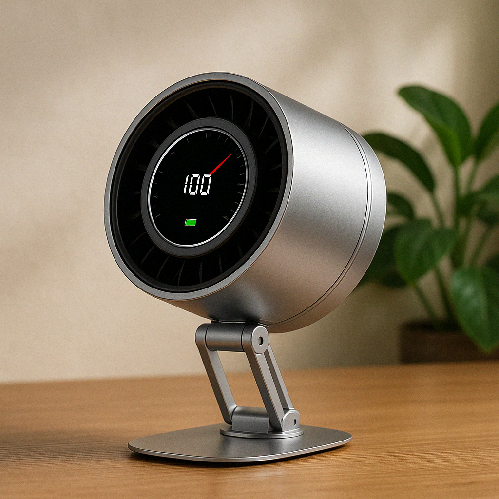 Bladeless Desk Fan | Rechargeable Quiet | Office & Bedroom | Silver