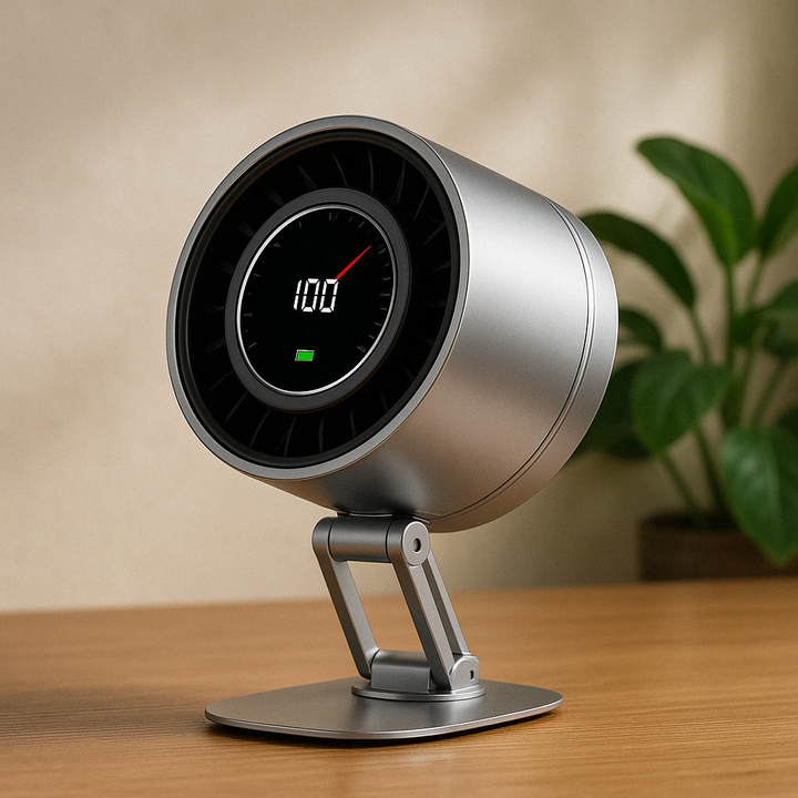 Bladeless Desk Fan | Rechargeable Quiet | Office & Bedroom | Silver