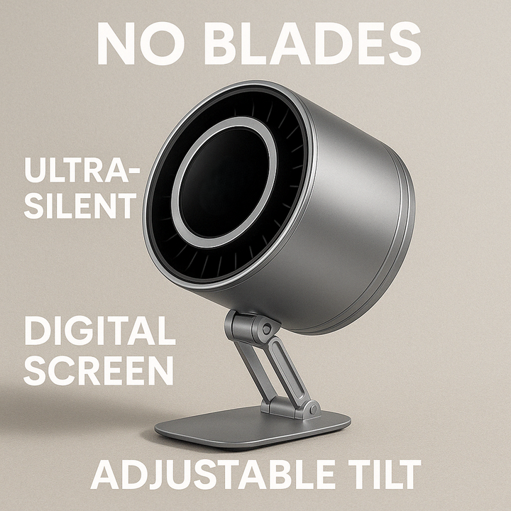 Bladeless Desk Fan | Rechargeable Quiet | Office & Bedroom | Silver
