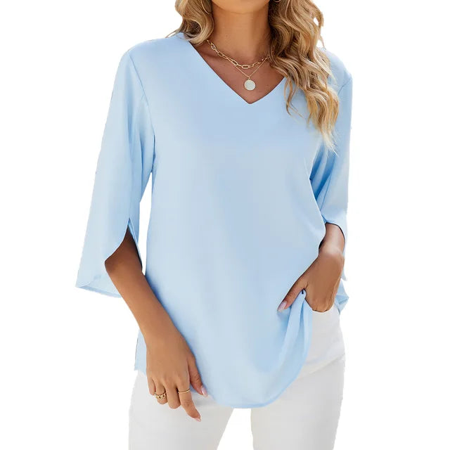 Women’s V-Neck Flutter Sleeve Blouse