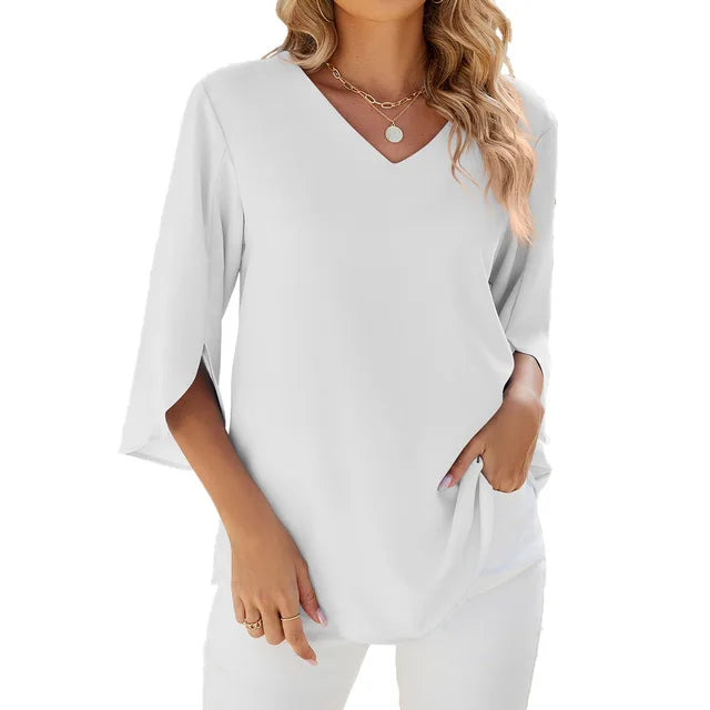 Women’s V-Neck Flutter Sleeve Blouse
