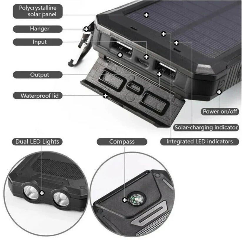 Ultra-Rugged 500000 mAh Solar Power Bank Waterproof Portable Charger